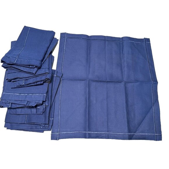 12 - ikea Blue  Cloth Fabric Dinner Napkins 17” Embroidered Cotton - Picture 1 of 6
